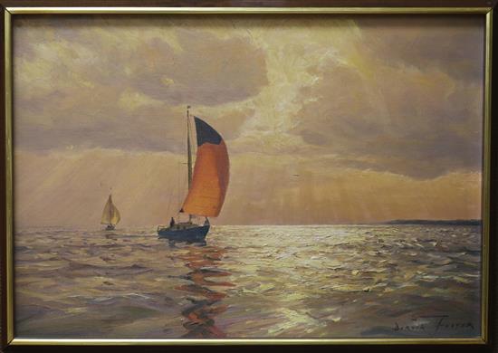Deryck Foster, oil on board, sailing on the Solent, signed 34 x 50cm